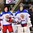 GRAND FORKS, NORTH DAKOTA - APRIL 21: Russia's Yaroslav Alexeyev #12, Mark Rubinchik #6 and Danil Tarasov #1 were named the Top Three Players for their team following a 4-3 quarterfinal round loss to Finland at the 2016 IIHF Ice Hockey U18 World Championship. (Photo by Minas Panagiotakis/HHOF-IIHF Images)

